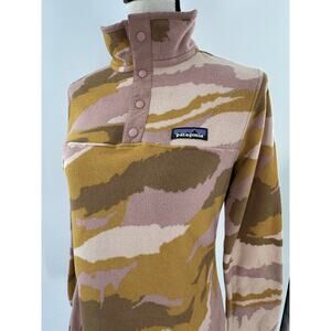 Patagonia Synchilla Pink Orange Gold Camo Pullover Fleece Jacket rare Small